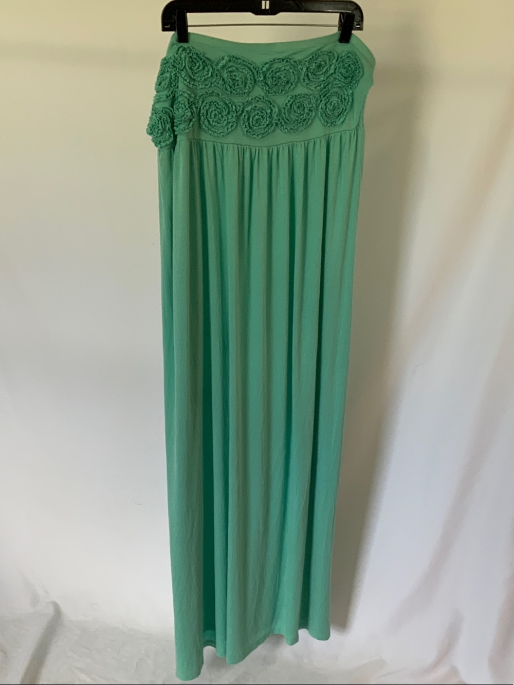 Mint Green One-Shoulder Maxi Dress with Rosette Detail
